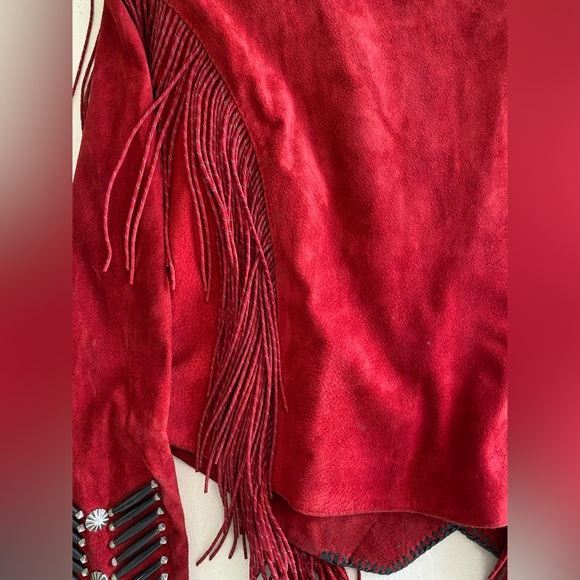 Cripple Creek Vintage 90s Red Leather Beaded Fringe Jacket Native Boho Bold XL - Picture 12 of 16